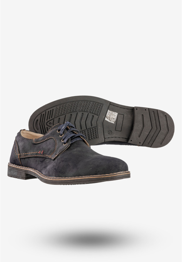 Półbuty Wizytowe Męskie Buty Eleganckie Granatowe Brospa D17017B