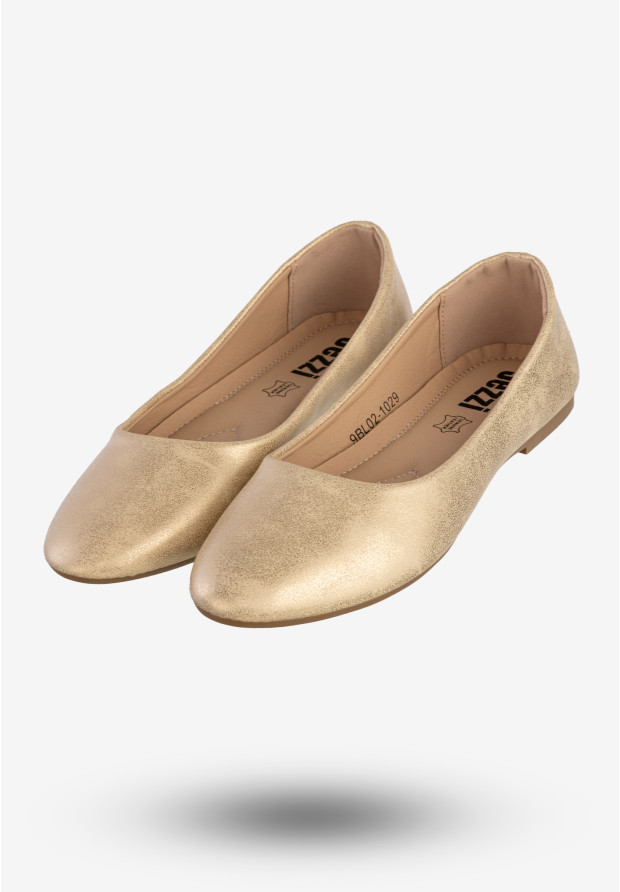 Baleriny Damskie Ekoskóra Buty Wsuwane Eleganckie Złote Jezzi 9BL02-1029