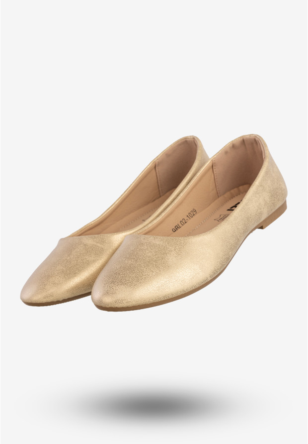 Baleriny Damskie Ekoskóra Buty Wsuwane Eleganckie Złote Jezzi 9BL02-1029