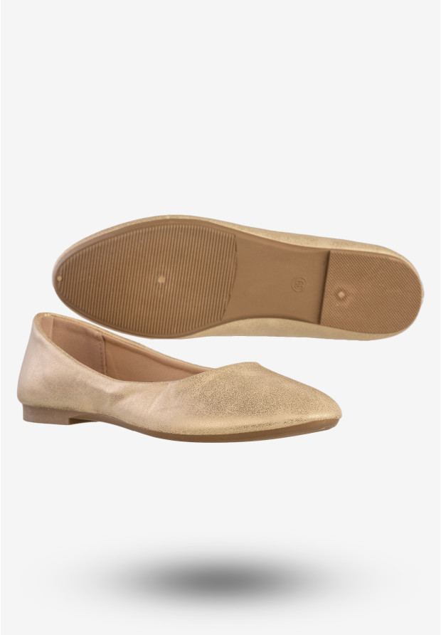 Baleriny Damskie Ekoskóra Buty Wsuwane Eleganckie Złote Jezzi 9BL02-1029