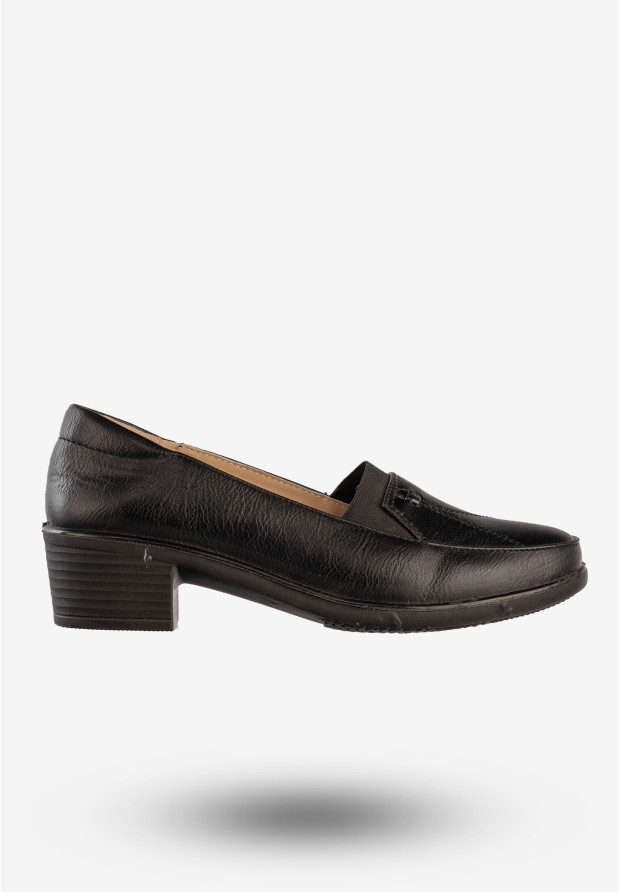 Półbuty Damskie Ekoskóra Buty Eleganckie Skórzana Wkładka Czarne Cabin 9T1004-1