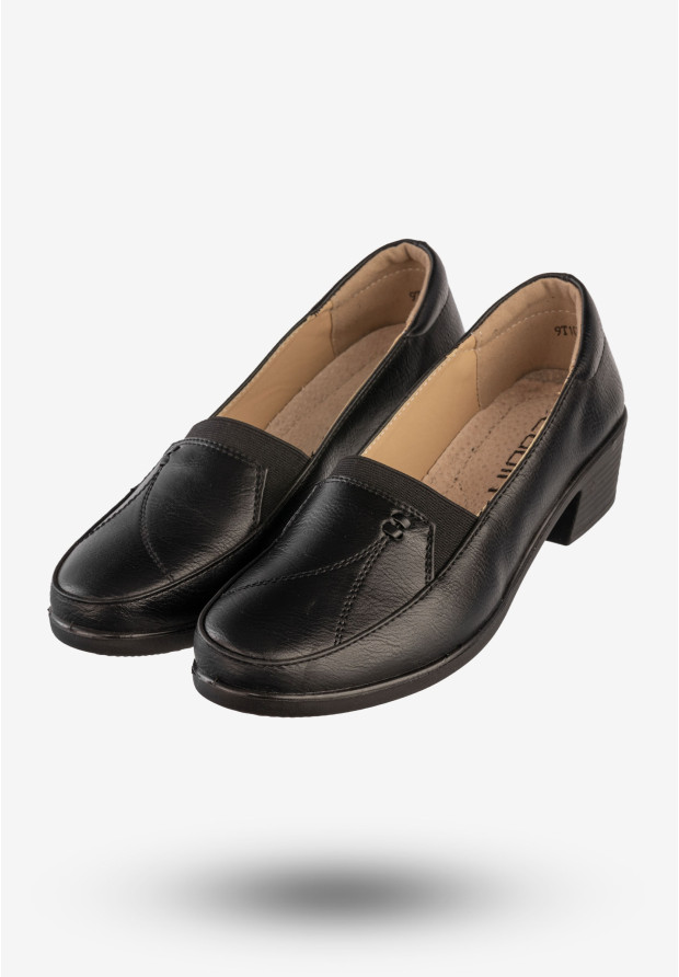 Półbuty Damskie Ekoskóra Buty Eleganckie Skórzana Wkładka Czarne Cabin 9T1004-1