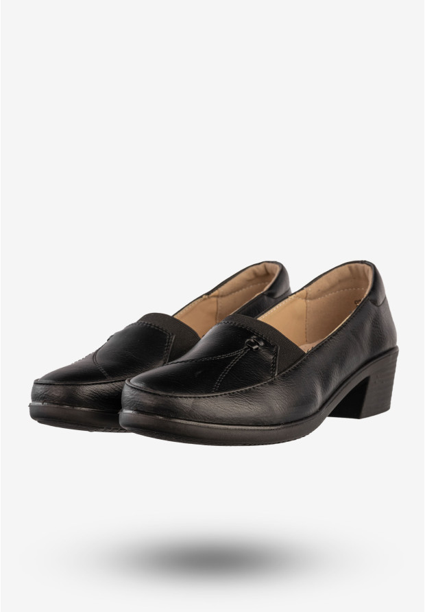 Półbuty Damskie Ekoskóra Buty Eleganckie Skórzana Wkładka Czarne Cabin 9T1004-1
