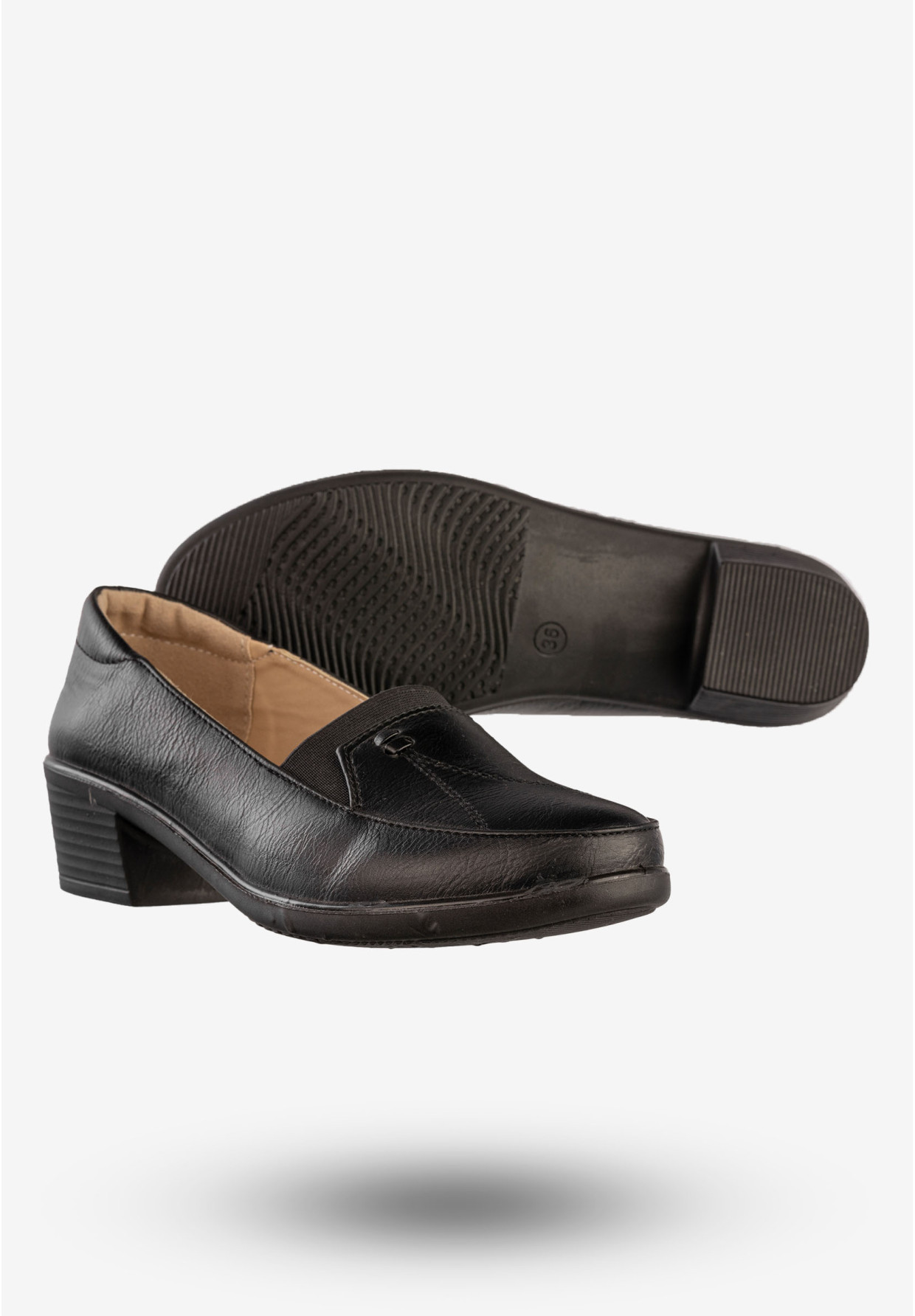 Półbuty Damskie Ekoskóra Buty Eleganckie Skórzana Wkładka Czarne Cabin 9T1004-1