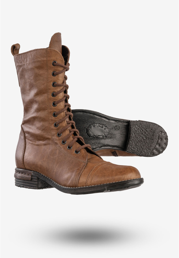 Kozaki Damskie Skórzane Buty Wysokie Ocieplane Zimowe Brązowe Szafert 150