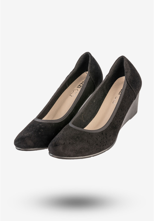 Czółenka Damskie Na Koturnie Buty Eleganckie Skórzana Wkładka Czarne Jezzi SA113-4