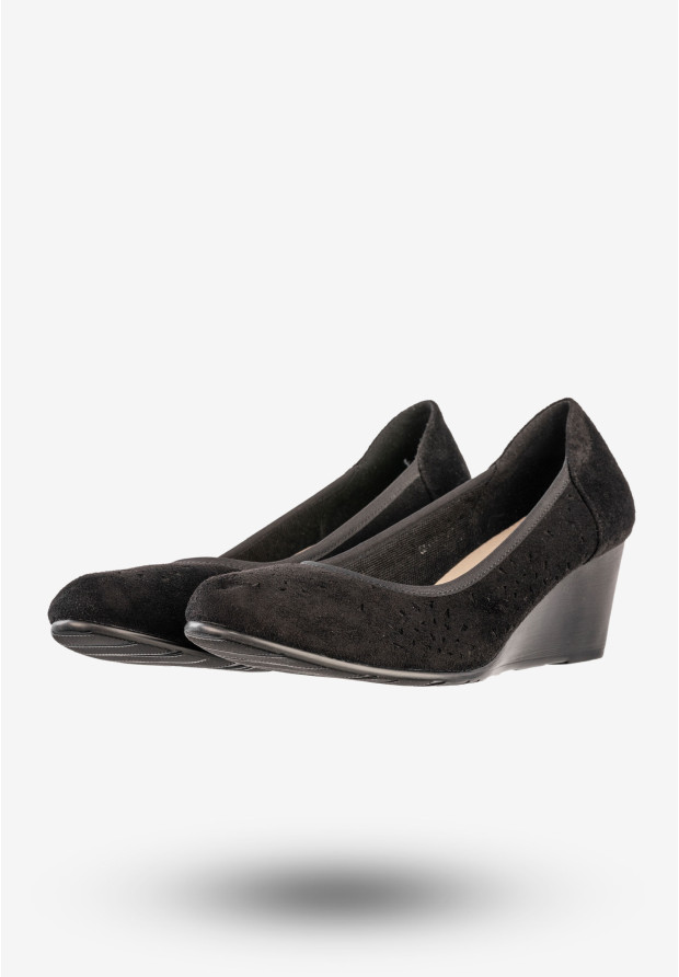 Czółenka Damskie Na Koturnie Buty Eleganckie Skórzana Wkładka Czarne Jezzi SA113-4