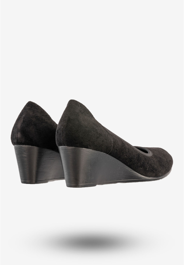 Czółenka Damskie Na Koturnie Buty Eleganckie Skórzana Wkładka Czarne Jezzi SA113-4