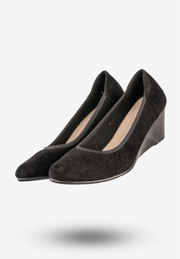 Czółenka Damskie Na Koturnie Buty Eleganckie Skórzana Wkładka Czarne Jezzi SA113-4