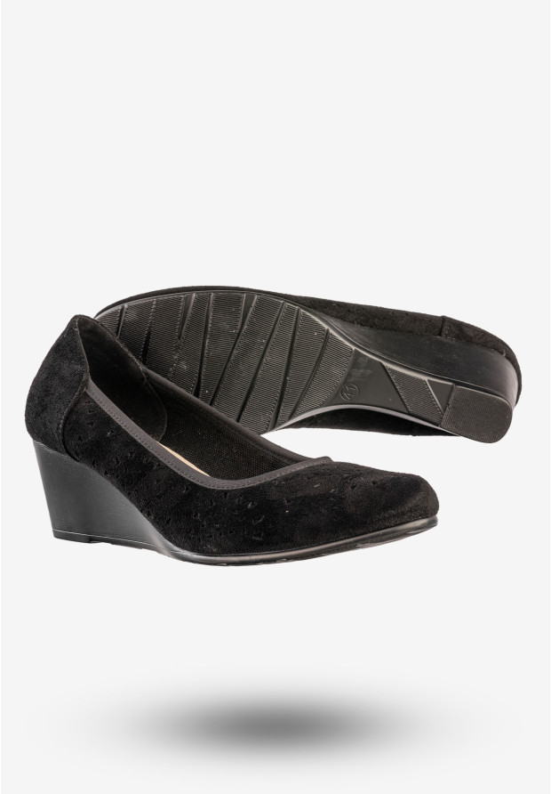Czółenka Damskie Na Koturnie Buty Eleganckie Skórzana Wkładka Czarne Jezzi SA113-4