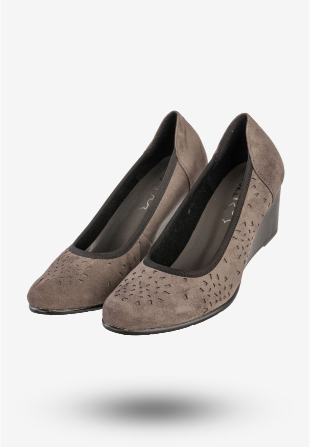 Czółenka Damskie Na Koturnie Buty Eleganckie Skórzana Wkładka Szare Jezzi SA113-4