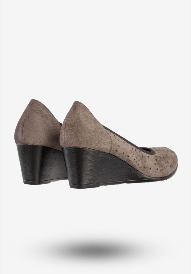 Czółenka Damskie Na Koturnie Buty Eleganckie Skórzana Wkładka Szare Jezzi SA113-4