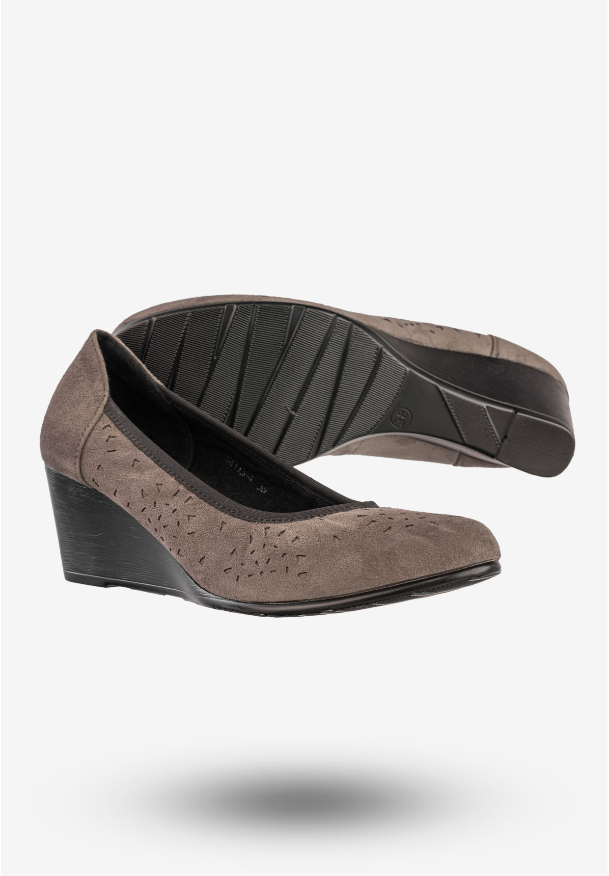 Czółenka Damskie Na Koturnie Buty Eleganckie Skórzana Wkładka Szare Jezzi SA113-4