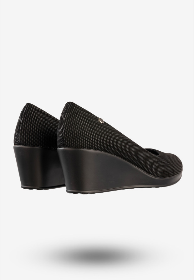 Czółenka Damskie Ekoskóra Buty Na Koturnie Eleganckie Czarne Goodin GD-FL336A