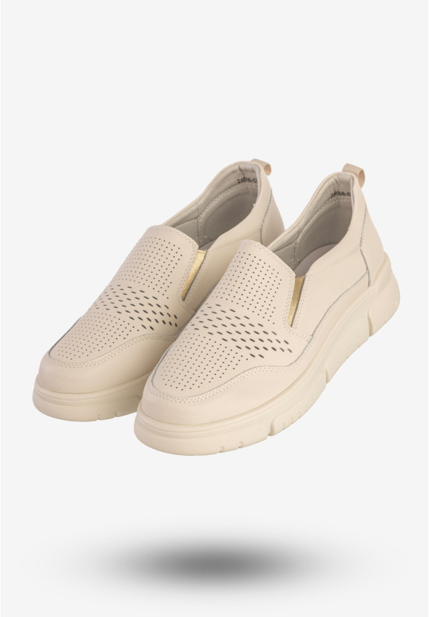 Sneakersy Damskie Skórzane Buty Wsuwane Półbuty Beżowe Jezzi 24PB08-6713
