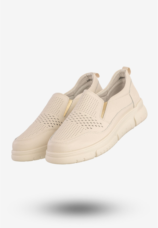 Sneakersy Damskie Skórzane Buty Wsuwane Półbuty Beżowe Jezzi 24PB08-6713