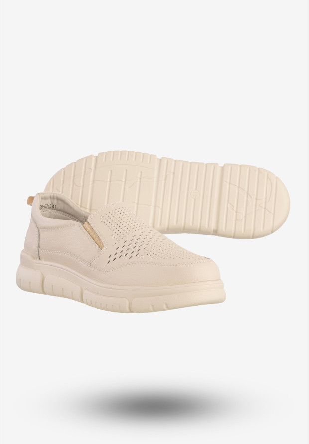 Sneakersy Damskie Skórzane Buty Wsuwane Półbuty Beżowe Jezzi 24PB08-6713