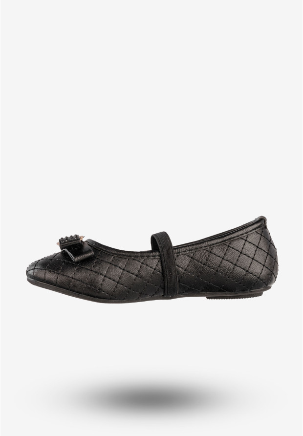 Baleriny Dziewczęce Ekoskóra Buty Eleganckie Z Kokardką Czarne Footwear DD2021A