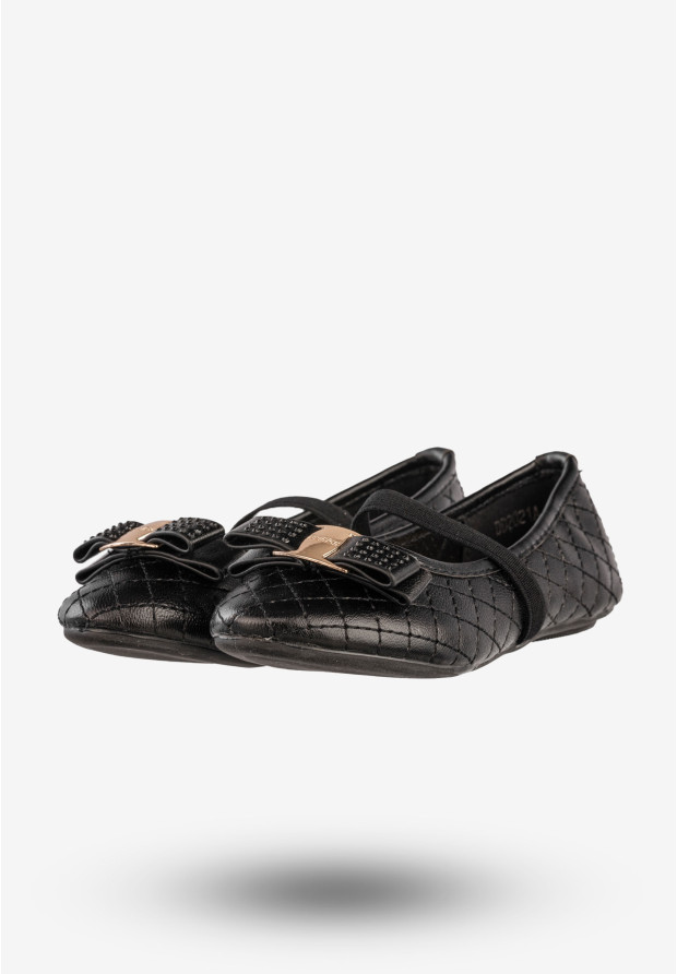 Baleriny Dziewczęce Ekoskóra Buty Eleganckie Z Kokardką Czarne Footwear DD2021A