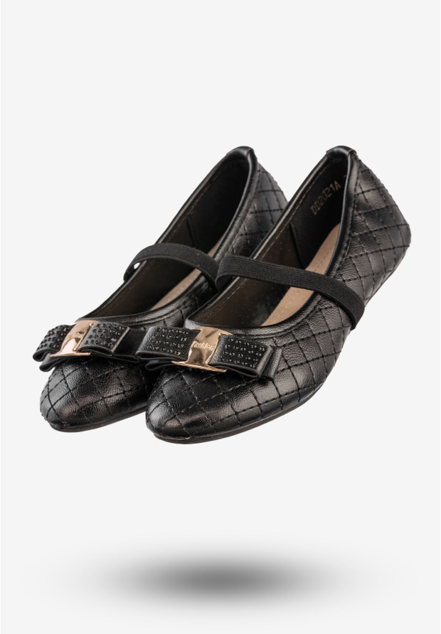 Baleriny Dziewczęce Ekoskóra Buty Eleganckie Z Kokardką Czarne Footwear DD2021A