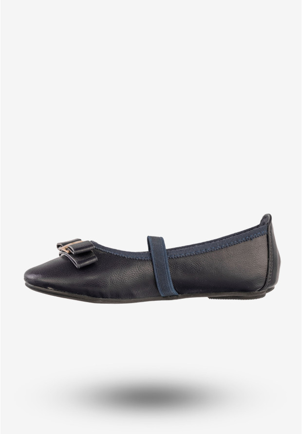 Baleriny Dziewczęce Ekoskóra Buty Eleganckie Z Kokardką Granatowe Footwear DD2035A