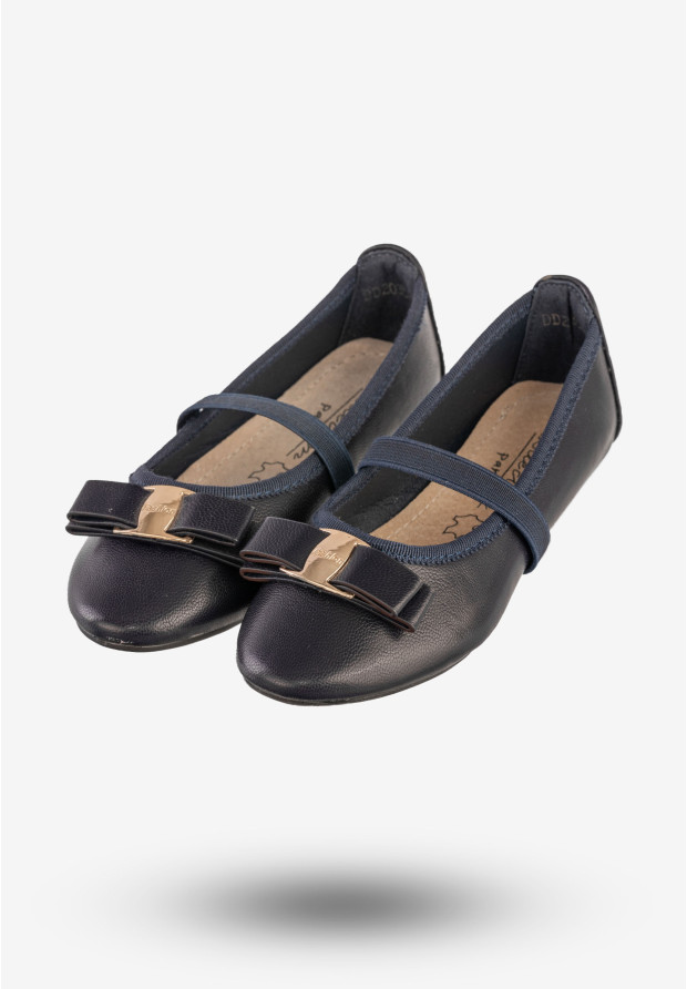Baleriny Dziewczęce Ekoskóra Buty Eleganckie Z Kokardką Granatowe Footwear DD2035A