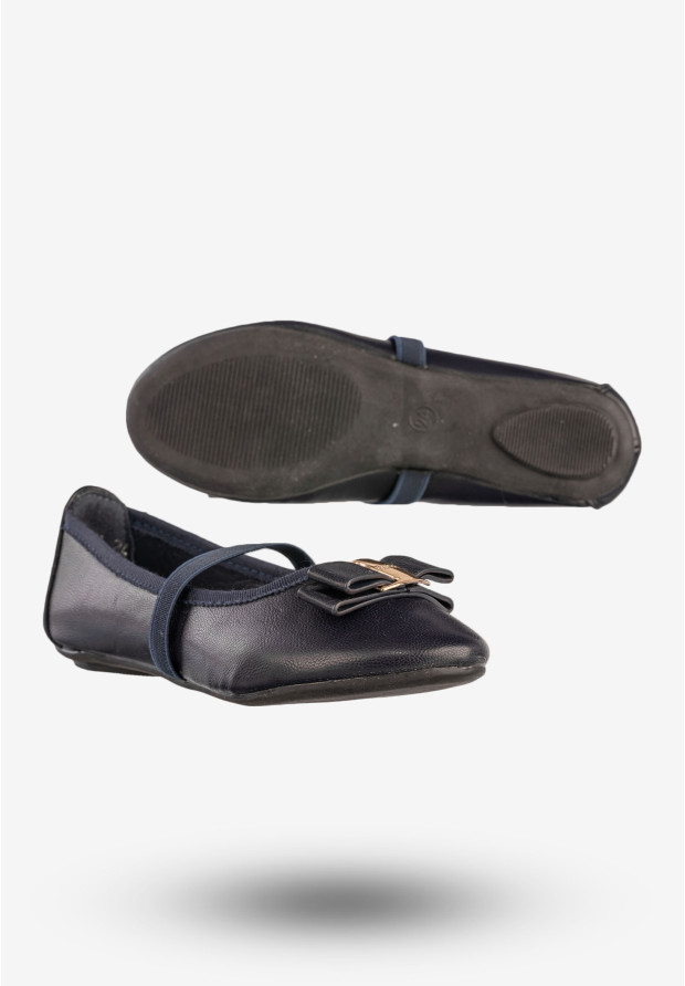 Baleriny Dziewczęce Ekoskóra Buty Eleganckie Z Kokardką Granatowe Footwear DD2035A