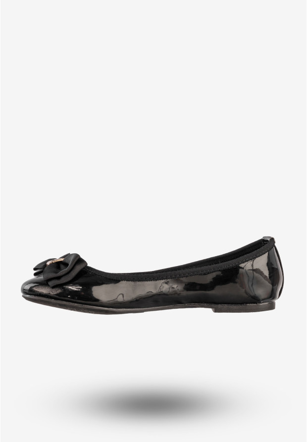 Baleriny Dziewczęce Ekoskóra Buty Eleganckie Z Kokardą Czarne Footwear DD79B