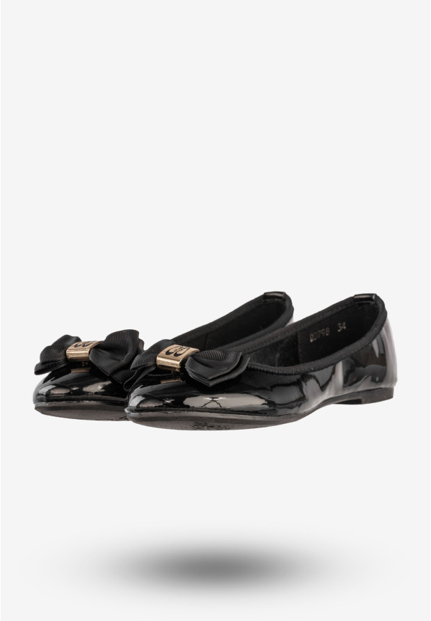 Baleriny Dziewczęce Ekoskóra Buty Eleganckie Z Kokardą Czarne Footwear DD79B