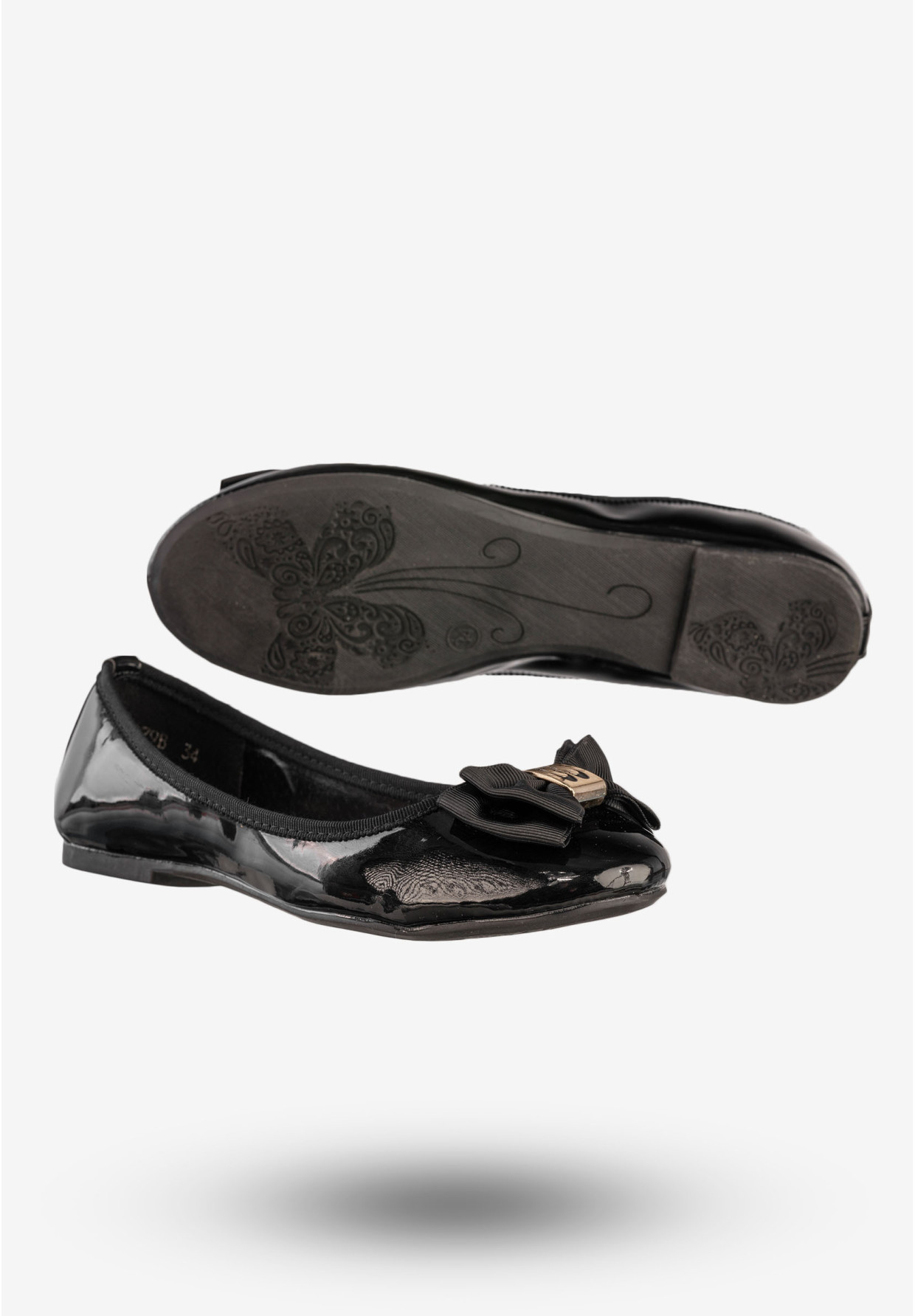 Baleriny Dziewczęce Ekoskóra Buty Eleganckie Z Kokardą Czarne Footwear DD79B