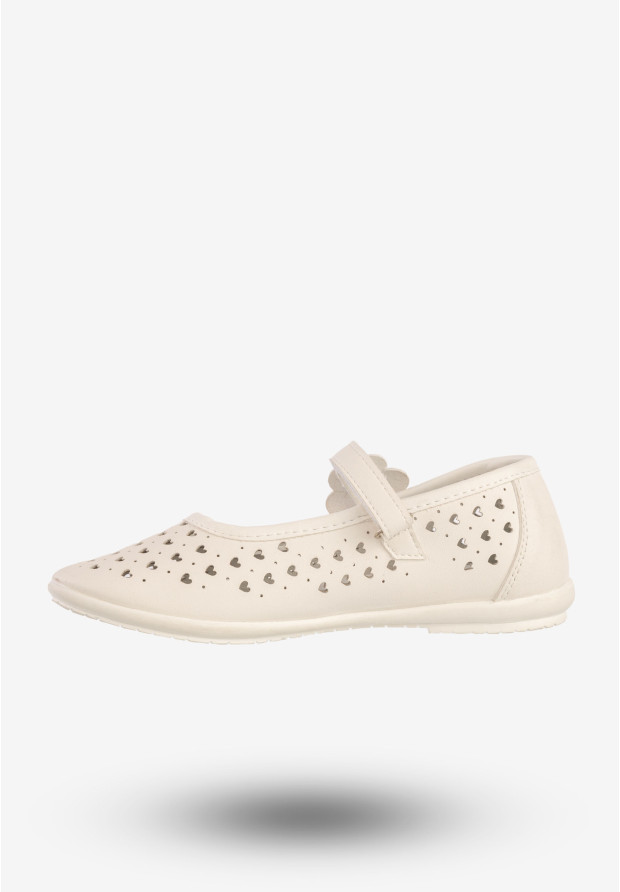 Baleriny Dziecięce Ekoskóra Eleganckie Buty W Serduszka Białe Apawwa A03