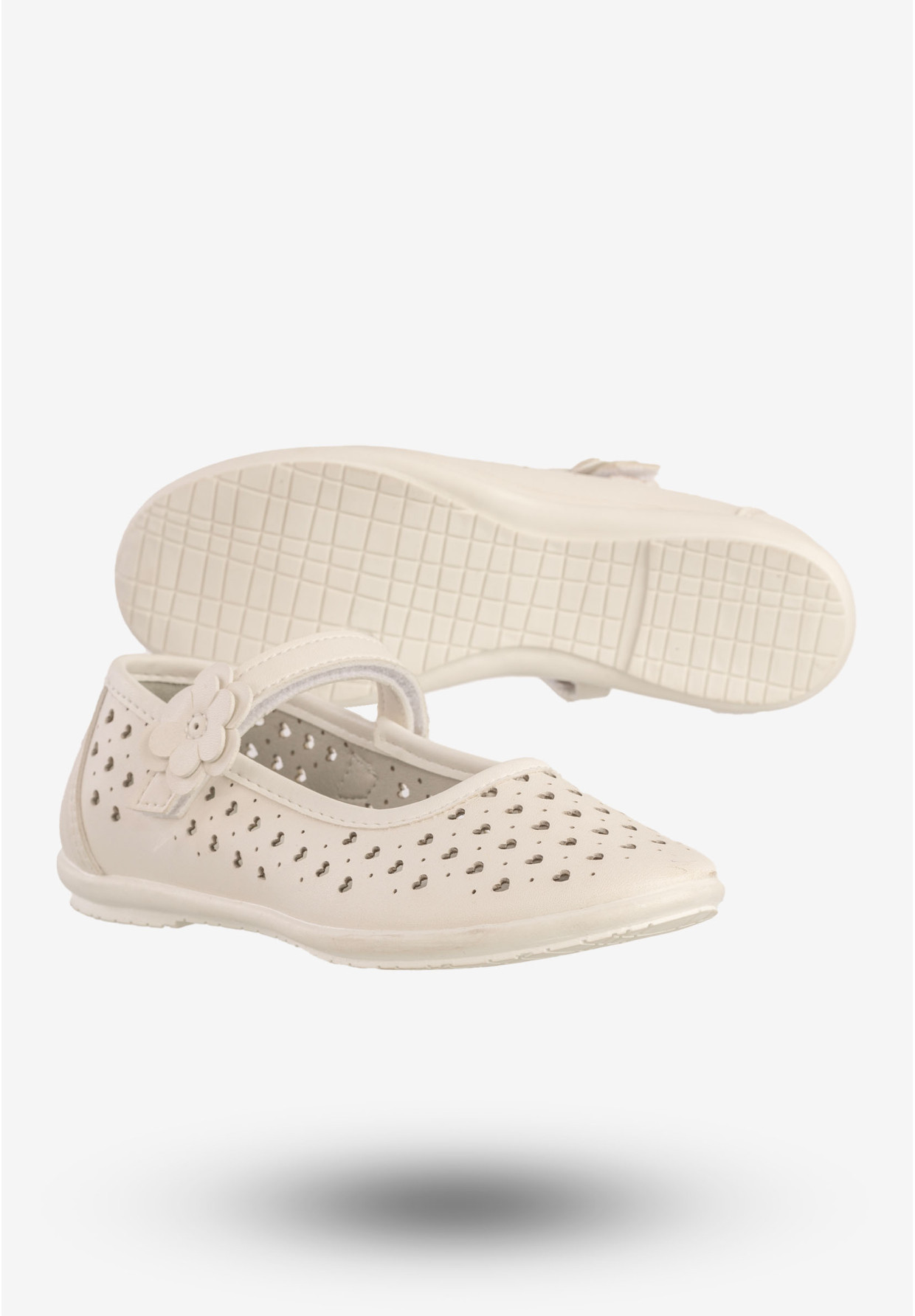 Baleriny Dziecięce Ekoskóra Eleganckie Buty W Serduszka Białe Apawwa A03