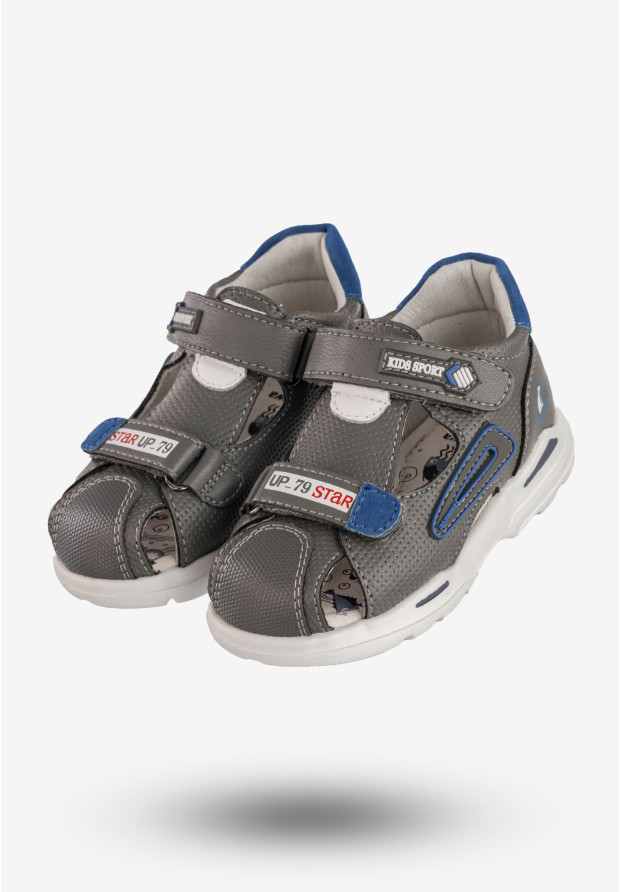 Sandały Dziecięce Buty Na Rzepy Skórzana Wkładka Szare Apawwa DX107
