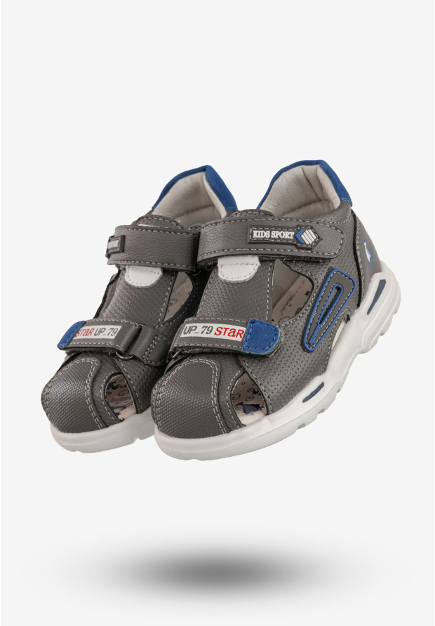 Sandały Dziecięce Buty Na Rzepy Skórzana Wkładka Szare Apawwa DX107