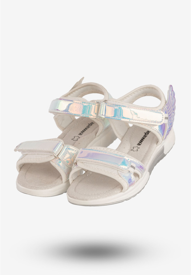 Sandały Dziecięce Buty Ze Skrzydełkami Holograficzne Srebrne Apawwa GX411