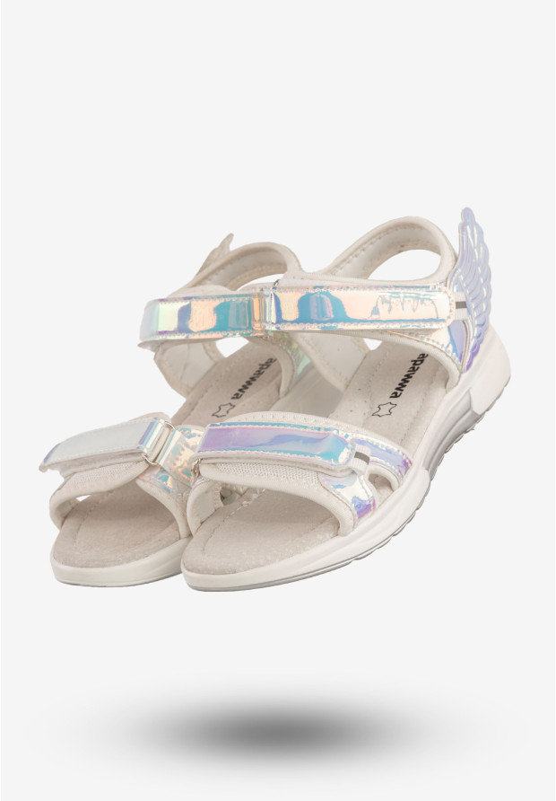 Sandały Dziecięce Buty Ze Skrzydełkami Holograficzne Srebrne Apawwa GX411