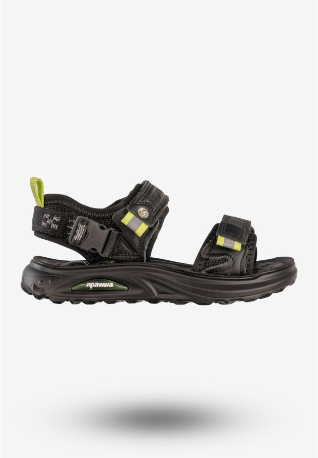 Sandały Chłopięce Skórzane Na Rzepy Buty Sportowe Czarne Apawwa P958