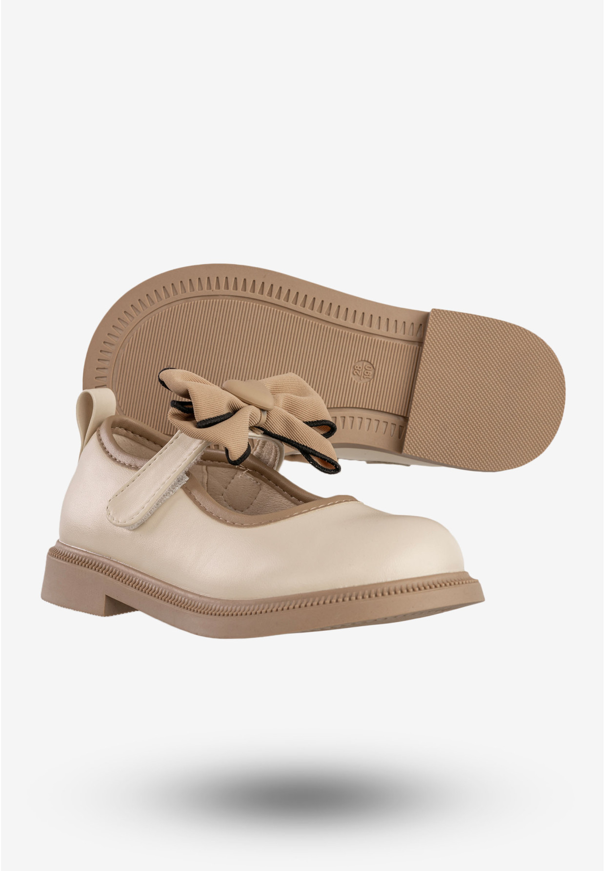 Półbuty Dziecięce Baleriny Na Rzepy Buty Z Kokardą Beżowe Apawwa M526
