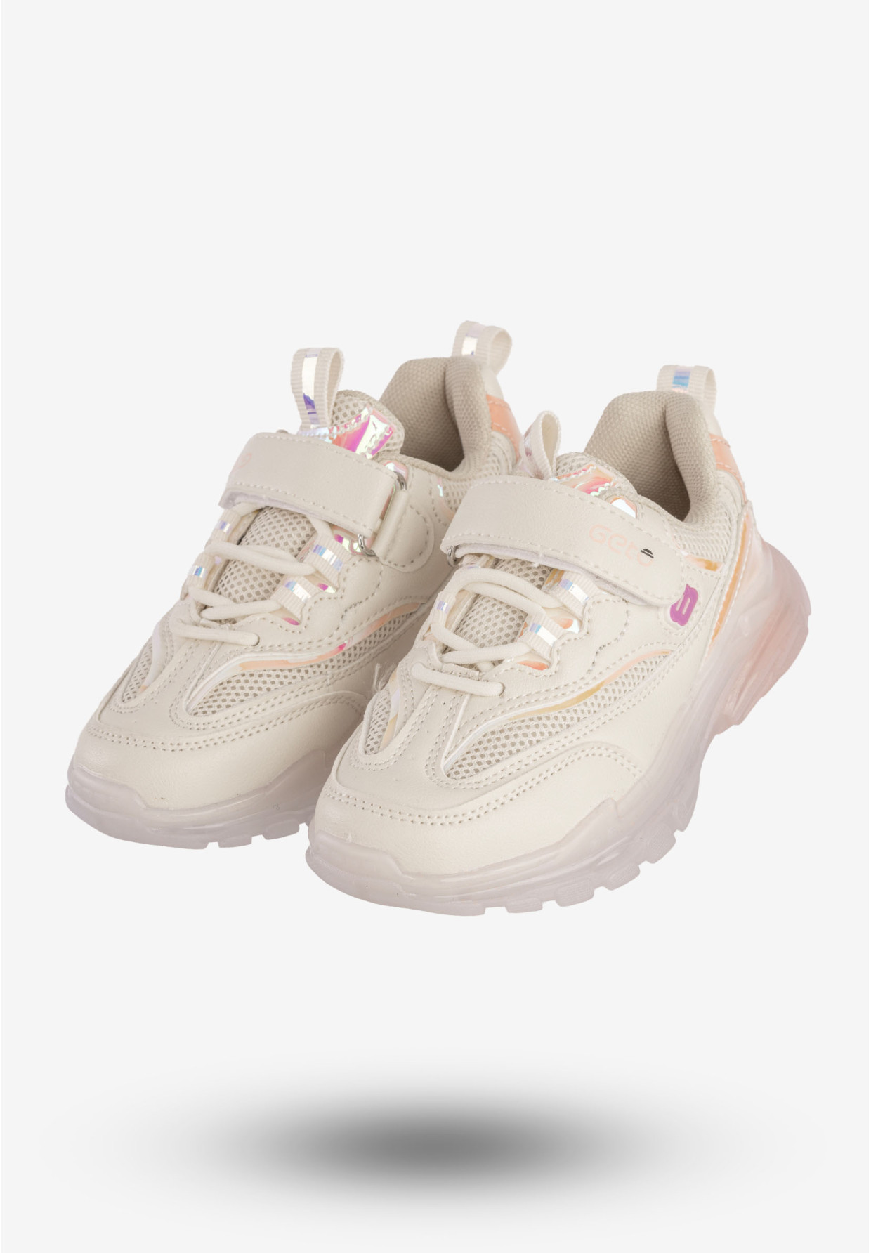 Sneakersy Dziecięce Ekoskóra Na Rzepy Buty Sportowe Beżowe Gelteo F-861