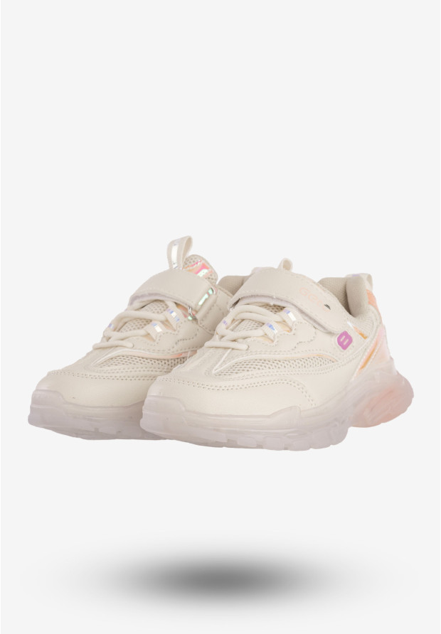 Sneakersy Dziecięce Ekoskóra Na Rzepy Buty Sportowe Beżowe Gelteo F-861