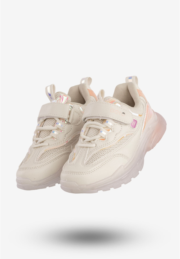 Sneakersy Dziecięce Ekoskóra Na Rzepy Buty Sportowe Beżowe Gelteo F-861