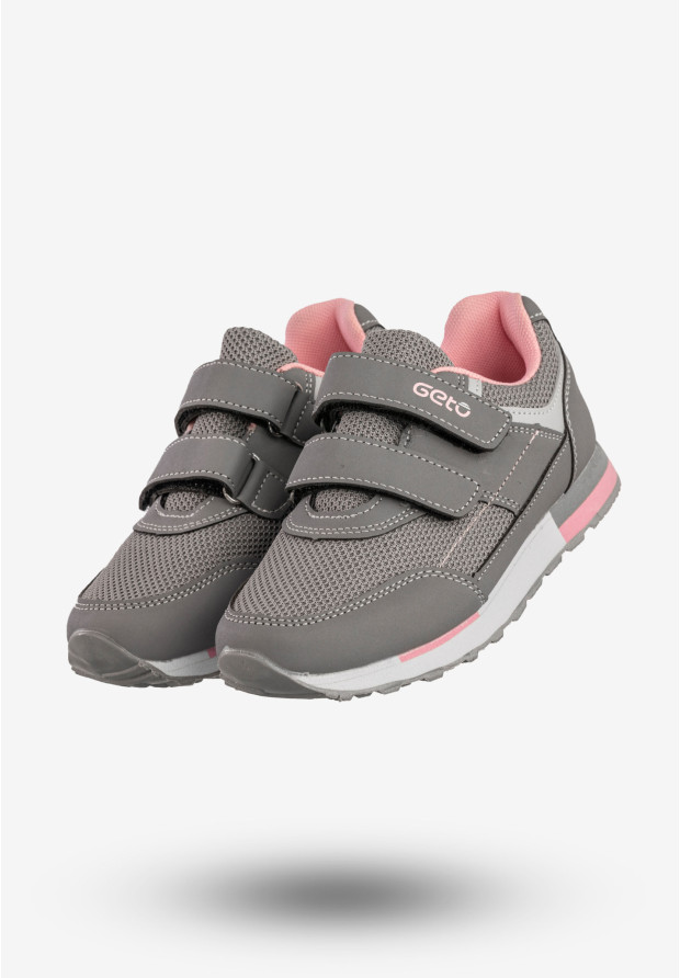 Sneakersy Dziecięce Na Rzepy Buty Sportowe Skórzana Wkładka Szare Gelteo F-668
