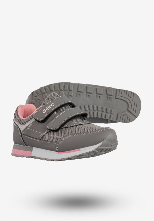 Sneakersy Dziecięce Na Rzepy Buty Sportowe Skórzana Wkładka Szare Gelteo F-668