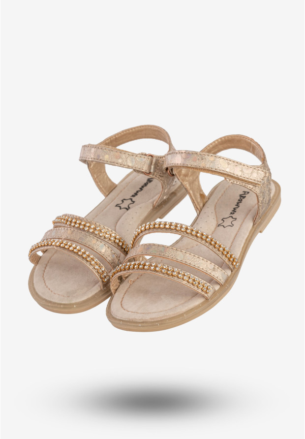 Sandały Dziecięce Buty Eleganckie Na Rzepy Skórzana Wkładka Złote Apawwa H106-1