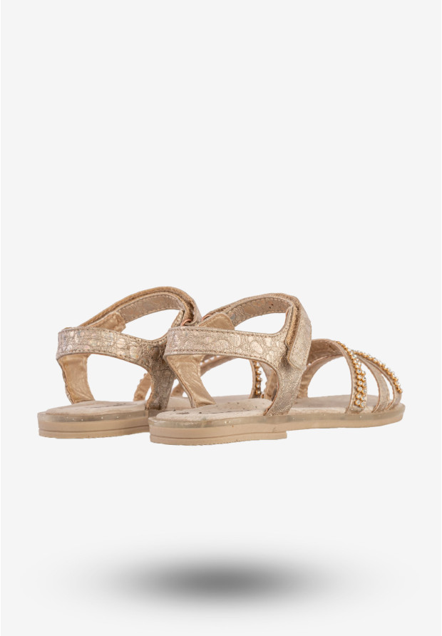 Sandały Dziecięce Buty Eleganckie Na Rzepy Skórzana Wkładka Złote Apawwa H106-1