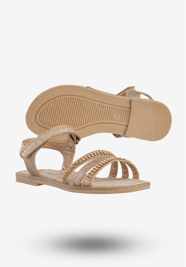 Sandały Dziecięce Buty Eleganckie Na Rzepy Skórzana Wkładka Złote Apawwa H106-1