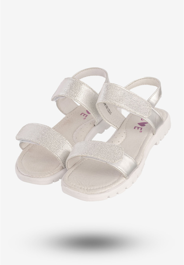 Sandały Dziecięce Ekoskóra Buty Na Rzepy Eleganckie Srebrne MissE 21DZ23-3901