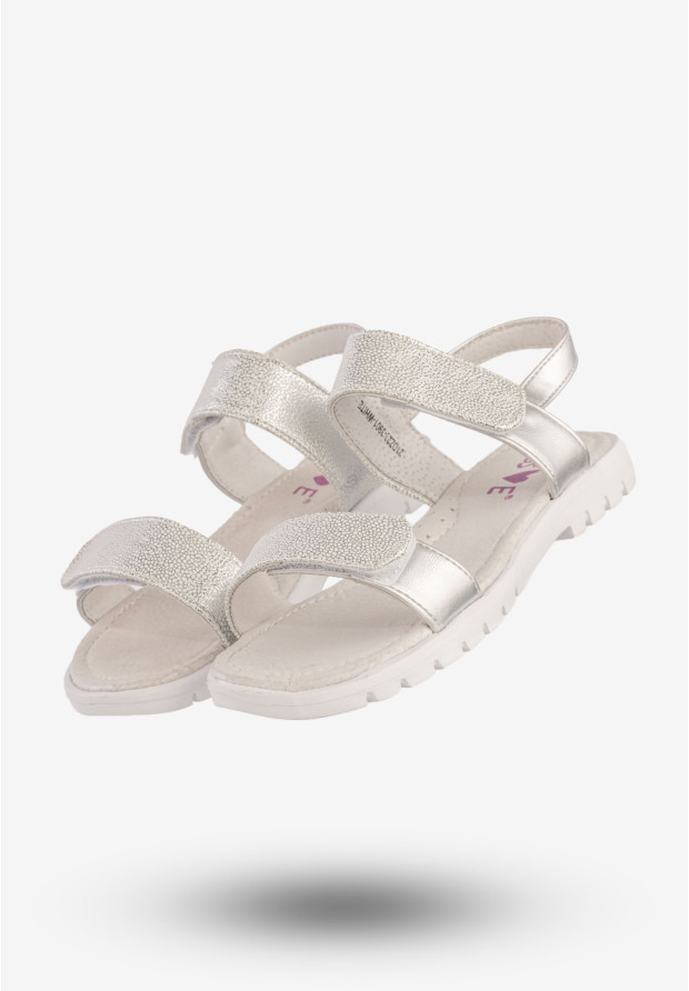 Sandały Dziecięce Ekoskóra Buty Na Rzepy Eleganckie Srebrne MissE 21DZ23-3901