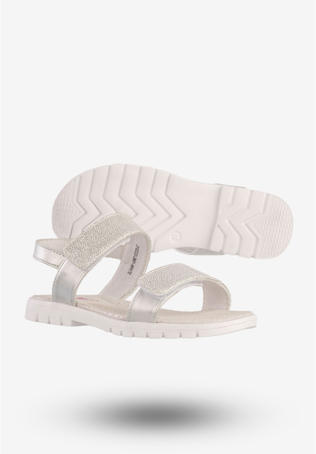 Sandały Dziecięce Ekoskóra Buty Na Rzepy Eleganckie Srebrne MissE 21DZ23-3901