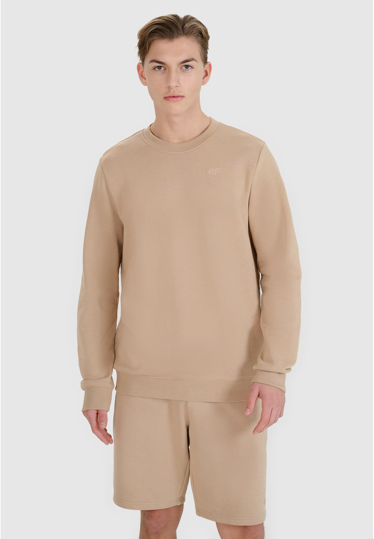 Bluza Dresowa Męska 4F Bez Kaptura Beżowa 4FWSS25TSWSM1622
